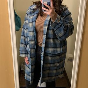 American Eagle Long Flannel Button-Up Jacket